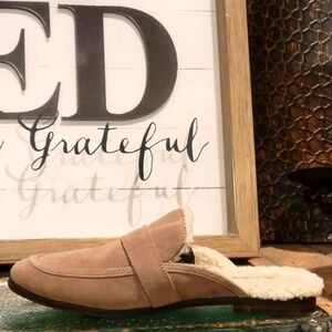 Lucky Brand Caydim Mule Brown Suede Faux Fur Lined Sz 7.5